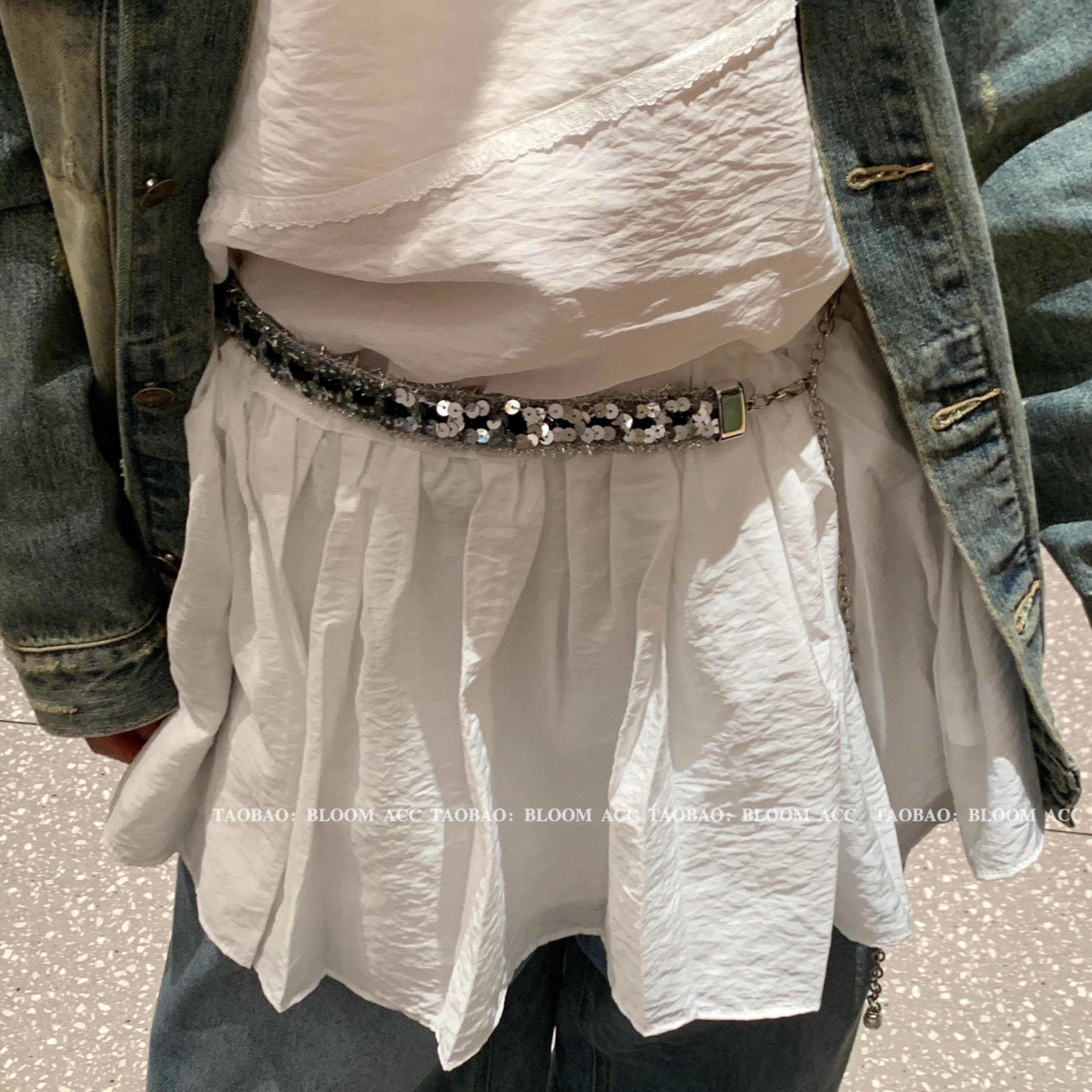 新款小众设计感黑色银色闪闪亮片腰链女简约百搭时尚个性腰饰品