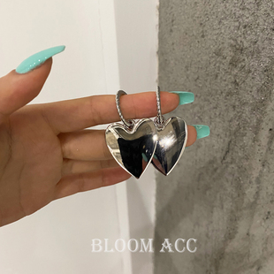 区区欧阳同款独特银色镜面爱心耳环项链可拆卸简约百搭耳钉耳饰