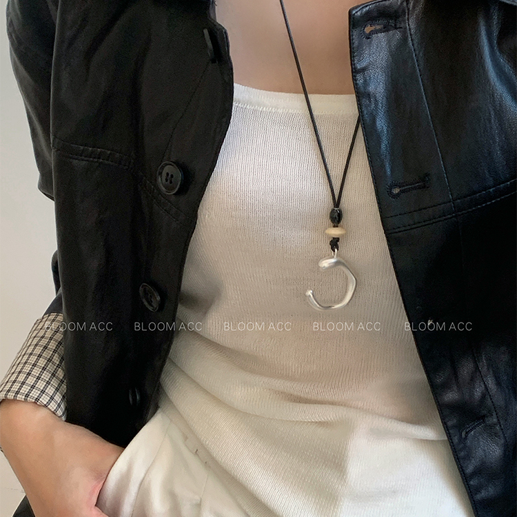 韩国不规则哑光C形金属吊坠长款项链小众设计感个性百搭毛衣链