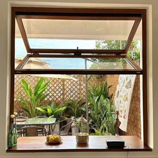 实木钢化玻璃窗左右推拉窗折叠窗平开窗对开窗店铺厨房折叠窗定制