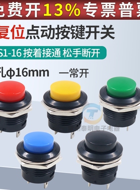 R13-507黑白红黄绿色无锁自复位点动常开PBS1-16按钮开关开孔16mm
