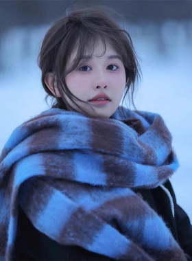 冬季海马毛格子围巾女士