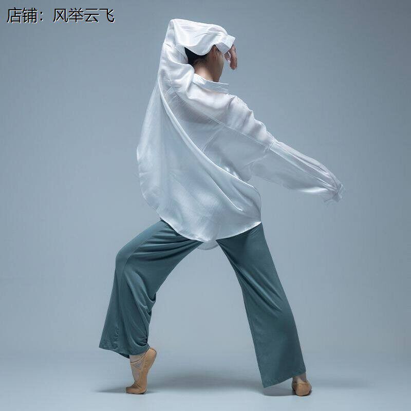 中国舞蹈型体古典舞服装现代舞衬衣飘逸上衣长袖宽松练功服女衬衫