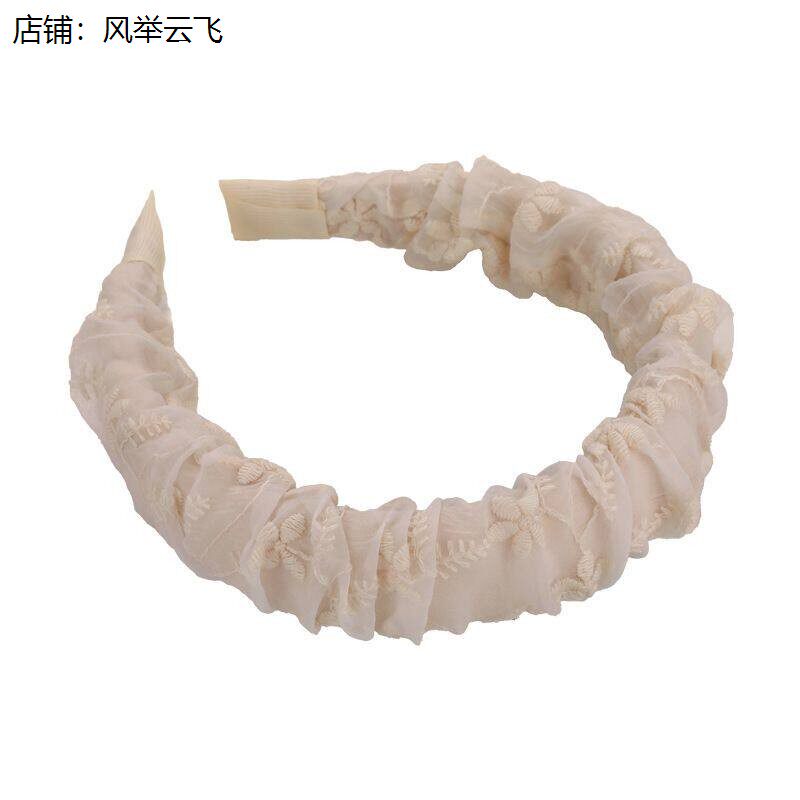 法式蕾丝刺绣褶皱发箍高