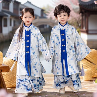 女童长衫 儿童汉服国风古装 中式 男童唐装 国学演出服 明制马面裙套装