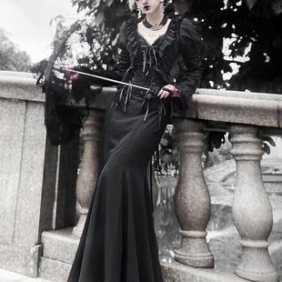 【定金展示】-恶女-黑曼巴-哥特鱼尾裙-寡妇风修身高腰裙