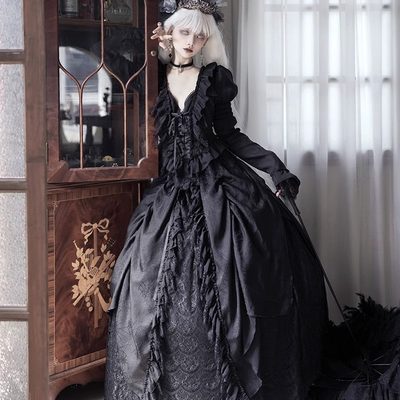 【定金】-暂定名她的婚礼-哥特套装-寡妇风落地长裙-万塔黑