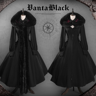 【定金展示】哥特毛领可拆卸帽子黑红色拼接收腰风衣薄大衣万塔黑