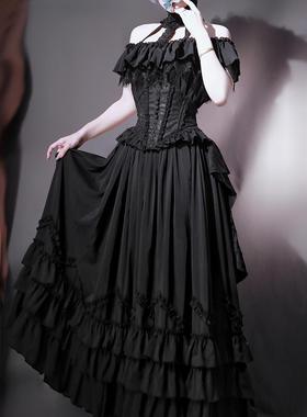 【定金展示】2ways两穿法-抹胸挂脖JSK-伊芙黑色OP哥特长裙