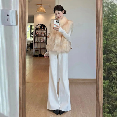 美式三防白色微喇牛仔裤