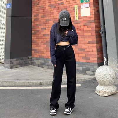 纯哥家黑色直筒牛仔裤女2