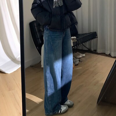 复古弯刀牛仔裤女秋冬加