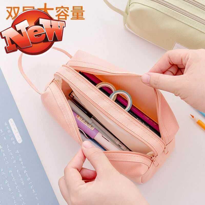 单色帆布笔袋女简约大容量文具袋学生文具盒韩国少女f心铅笔袋盒