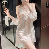 薄纱性感睡衣女高级感蕾丝吊带睡裙纯欲睡袍深V夏季 2025新款 大码