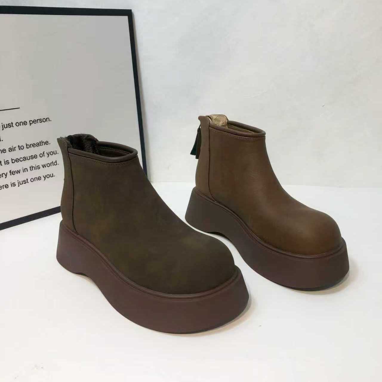 秋冬新款加绒复古厚底短靴871-18