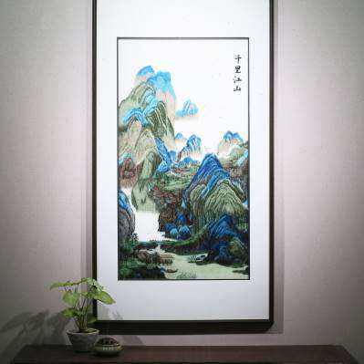 湘绣玄关画手工刺绣成品挂画走廊过道手新中式装饰画荷花风景苏o.图片