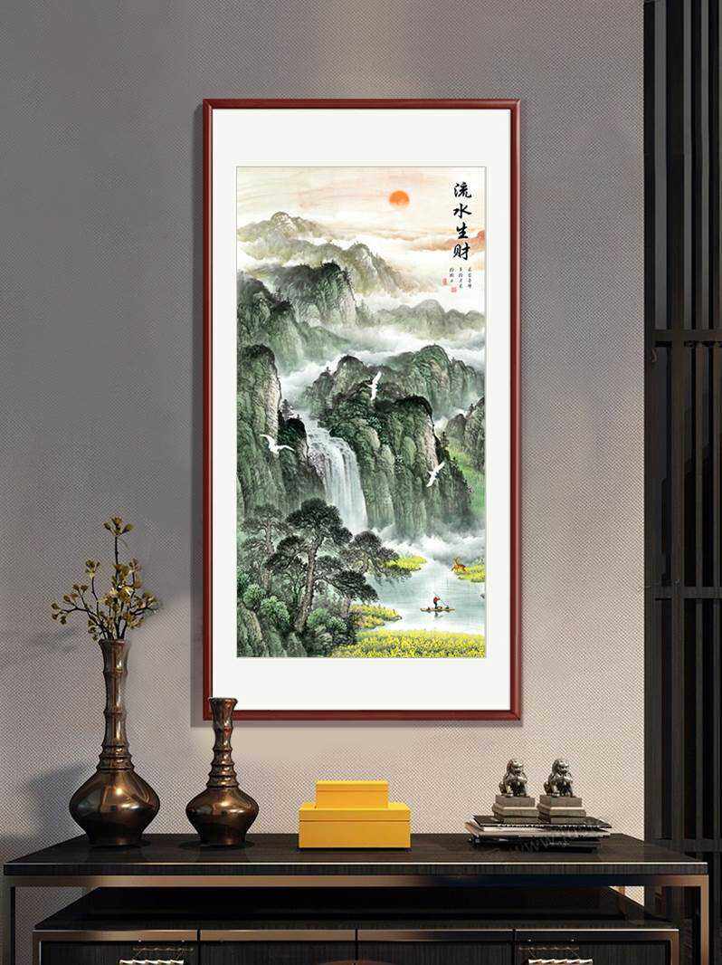 新中式入户玄关装饰画竖版迎客松风景画国画山水画中国风高端挂画