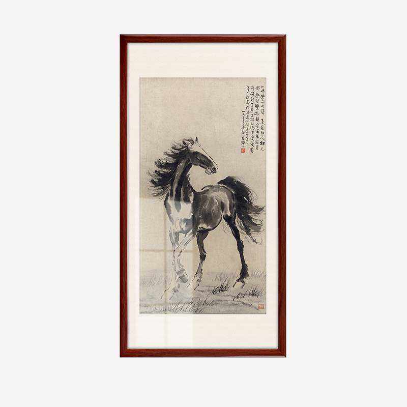 新中式入户玄关装饰画竖版马到成功徐悲鸿骏马图壁画古典高端挂画