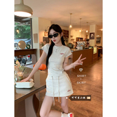 正肩短袖 修身 T恤抽绳高腰包臀半身裙两件套 女夏季 辣妹运动风套装