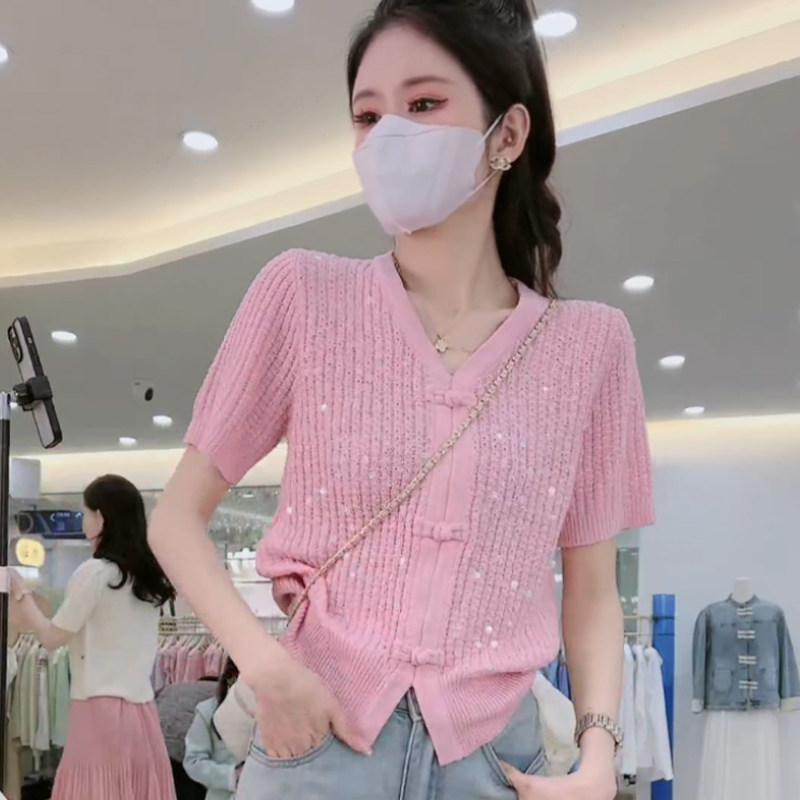 轻奢国风高级感新中式针织衫女夏季2024新款今年流行显瘦百搭上衣
