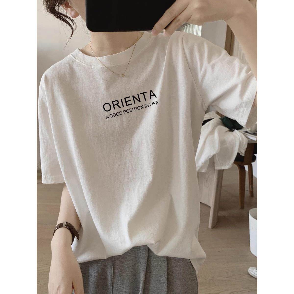 欧货正肩白色短袖t恤女2025新款夏季圆领宽松简约百搭上衣打底衫