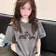 美式 T恤女宽松设计感高街潮牌时髦上衣 复古趣味卡通小狗印花短袖