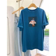 2024年新款 蓝色短袖 夏季 中长款 正肩T恤女 宽松大版 高级感上衣女装