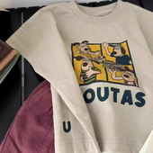 欧货漂亮小众别致设计感上衣燕麦色印花正肩短袖 夏 t恤女2024新款