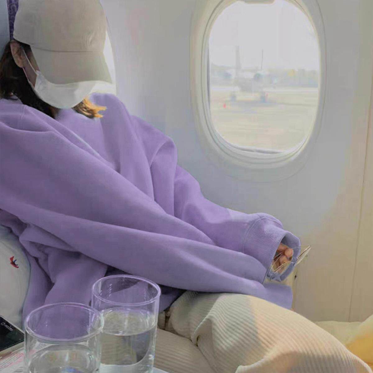 慵懒风紫色卫衣女2023新款爆款秋冬加绒无帽大码女装显瘦宽松上衣