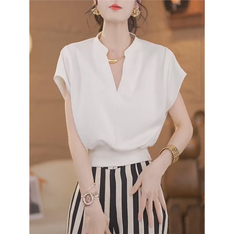 法式轻奢高级感小飞袖短袖上衣女夏2024新款时尚气质显瘦卡腰T恤