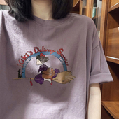 复古chic港味纯棉短袖 oversize设计感宽松上衣 正肩t恤女ins潮夏季