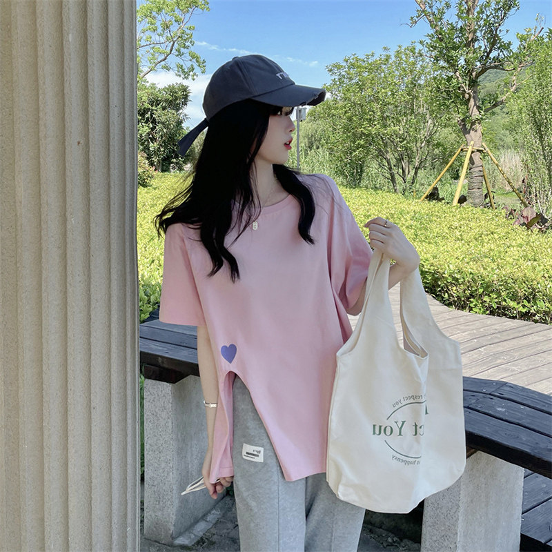2024年新款粉色短袖t恤女装ins潮夏季独特别致设计感小众开叉上衣