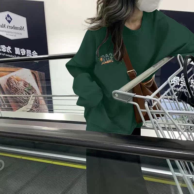 oversize圆领卫衣女秋冬加绒加厚美式复古小众设计长袖上衣外套