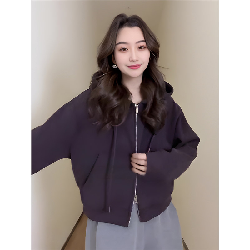 双拉链开衫连帽卫衣外套女秋冬款2024新款爆款宽松慵懒风长袖上衣