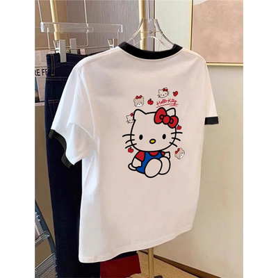 美式高街时尚hellokitty凯蒂猫印花圆领短袖t恤女2025年夏季上衣
