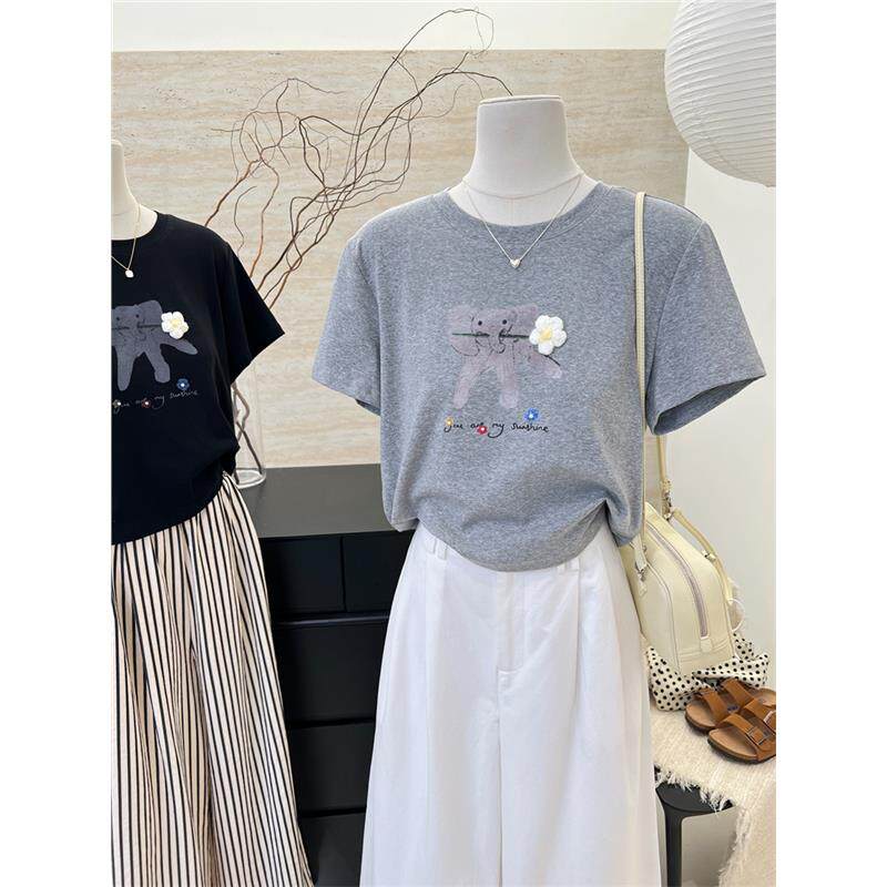 杭州四季青高端广州十三行女装韩国欧货上衣设计感短袖正肩T恤夏