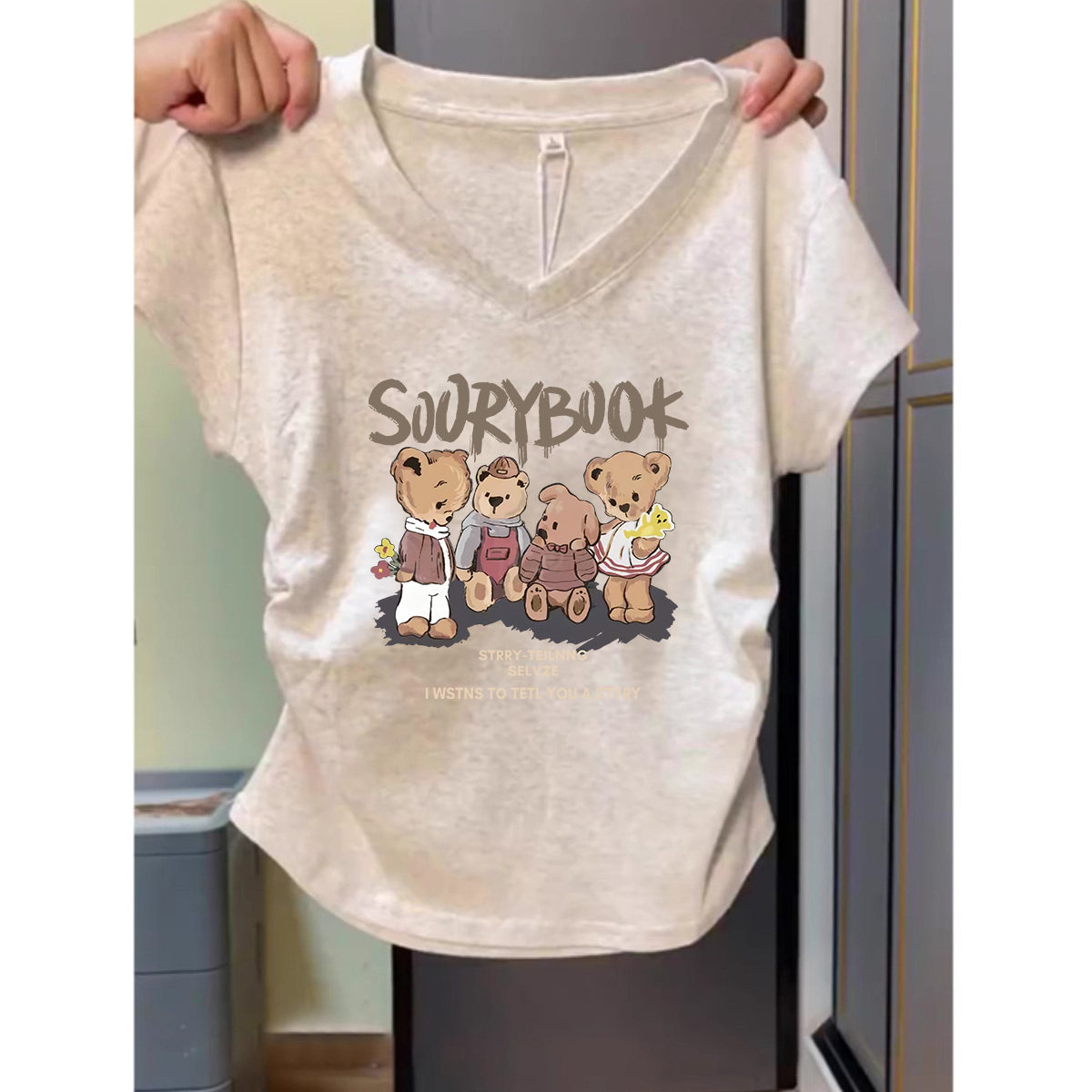 盐系穿搭夏季胖mm高级感V领女士T恤2025新款小个子短款短袖上衣潮