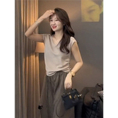 夏季 爆款 小飞袖 抽绳短款 V领冰丝针织短袖 上衣女夏款 t恤女2024新款