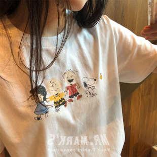 日系chic复古卡通印花短袖t恤女夏纯棉韩版bf原宿风学生半袖上衣
