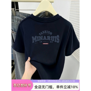 夏季潮牌美式复古字母印花短袖t恤女夏季纯棉宽松休闲圆领体恤衫