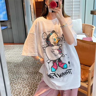 慵懒风宽松透气显瘦上衣 短袖 BOHAN｜卡通唐老鸭印花大码 T恤女夏季