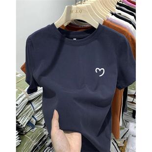 正肩纯棉磨毛短袖t恤女时尚百搭圆领上衣加厚款打底衫春夏秋冬季
