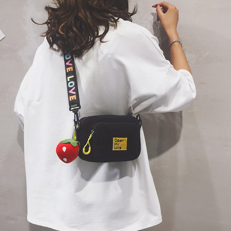 网红小包包帆布包女单肩斜挎包学生原宿风百搭韩版小方包ins森系