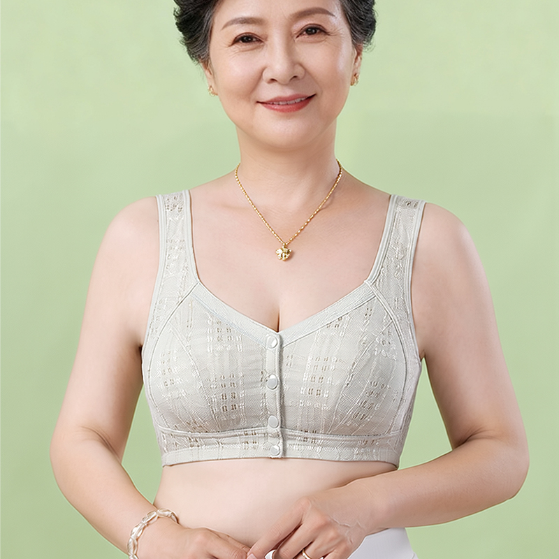 妈妈内衣女士纯棉大码前扣文胸无钢圈舒适中老年人背心式胸罩006