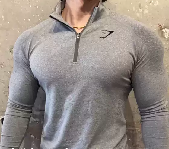 Must-Have Spring/Summer Vital Gold Shark Men's Seamless Quick-Dry Stretch 1/4 Zip Shirt for Fitness and Sports, Breathable Long-Sleeve T-Shirt