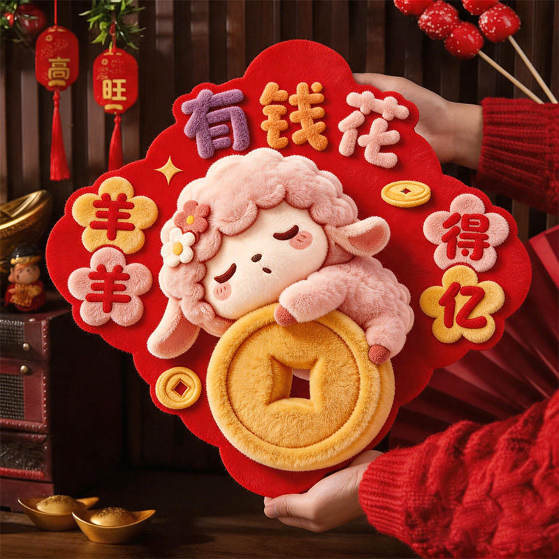 卡通入户门装饰门贴羊年新年创意斗方2027春节氛围布置墙贴画自粘