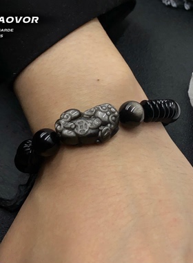 灰骜原创设计天然曜石貔貅手链