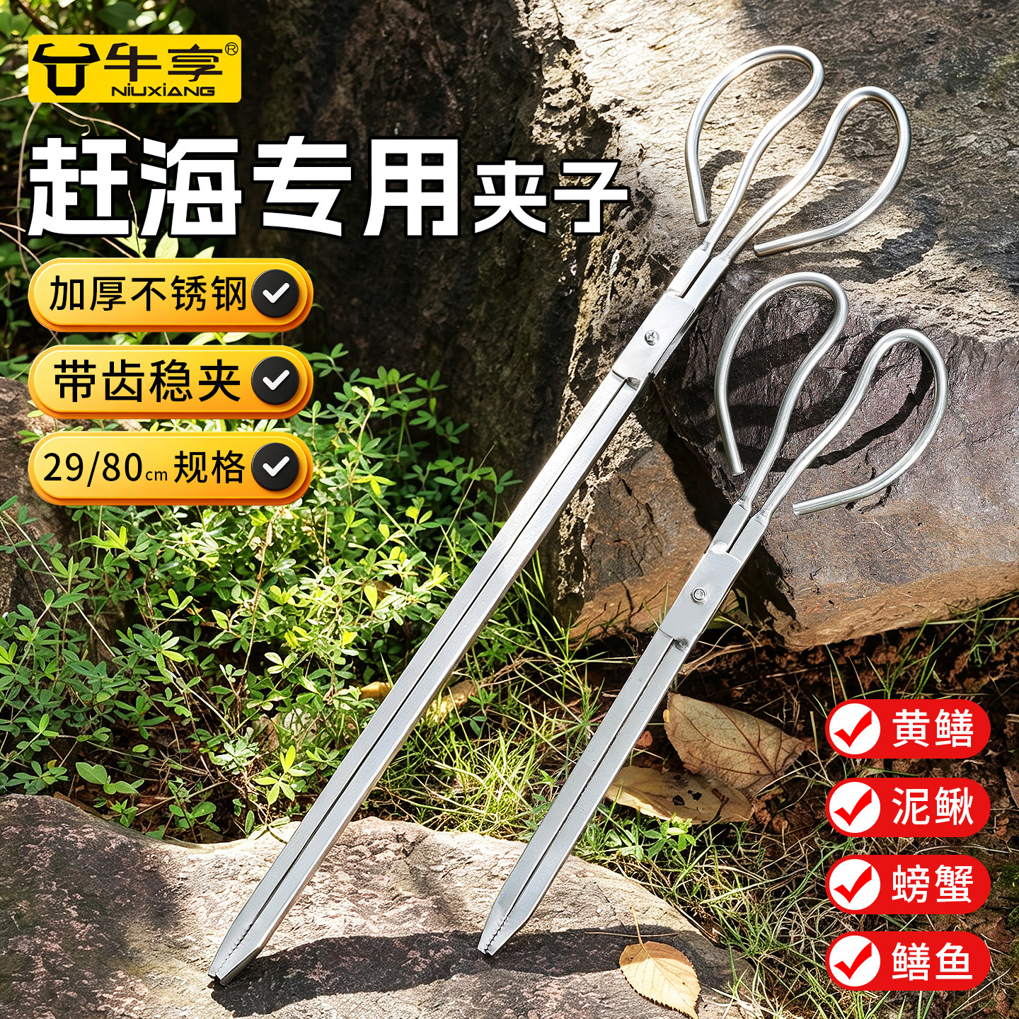 不锈钢赶海专用夹子龙虾螃蟹防滑黄鳝夹抓泥鳅工具加长火钳垃圾钳