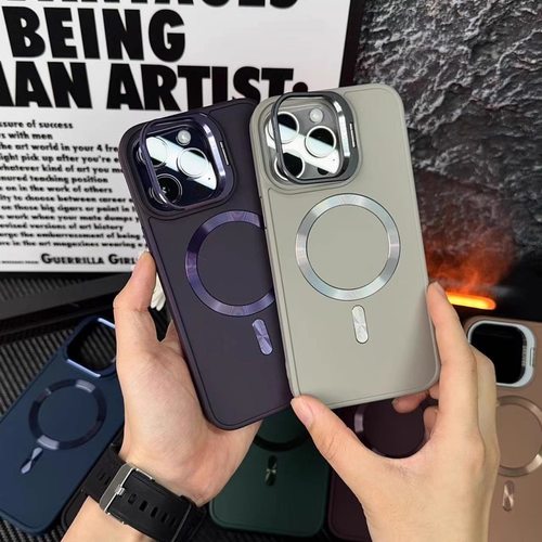 个性支架极简肤感适用苹果16promax手机壳新款iPhone15男女磁吸14全包防摔高级感13PM情侣网红12轻奢plus硅胶