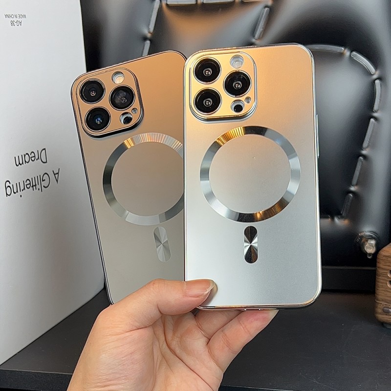 钛原色电镀磨砂适用苹果16promax手机壳新款iPhone15pro磁吸高级感14全包防摔12自带镜头膜13超薄男女保护套